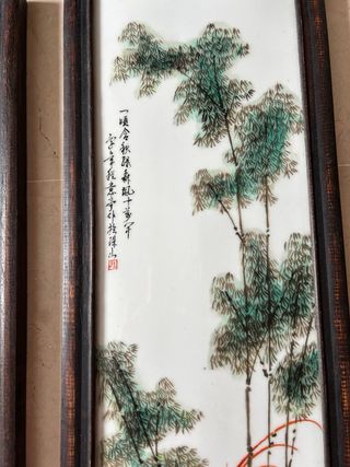 impresionante 4 cuadros de porcelana arte chino