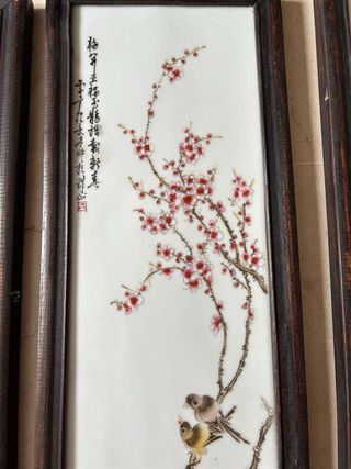 impresionante 4 cuadros de porcelana arte chino