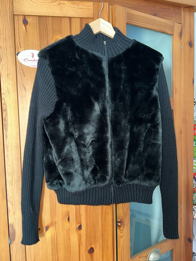 Chaqueta negra de lana y pelo L