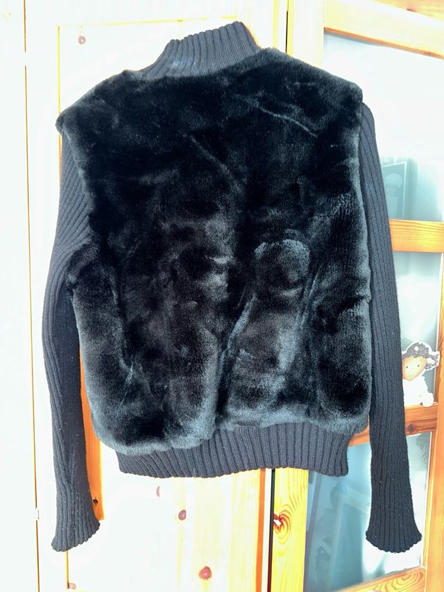 Chaqueta negra de lana y pelo L