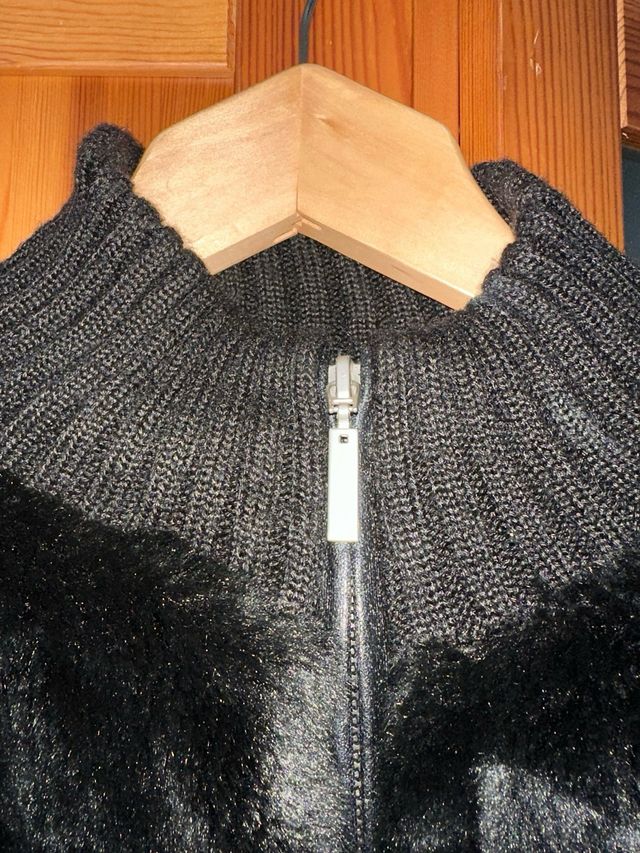 Chaqueta negra de lana y pelo L