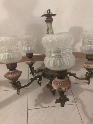 lampadario ottone e ceramica 5 luci