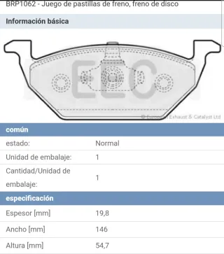 Pastillas de freno vw audi seat skoda