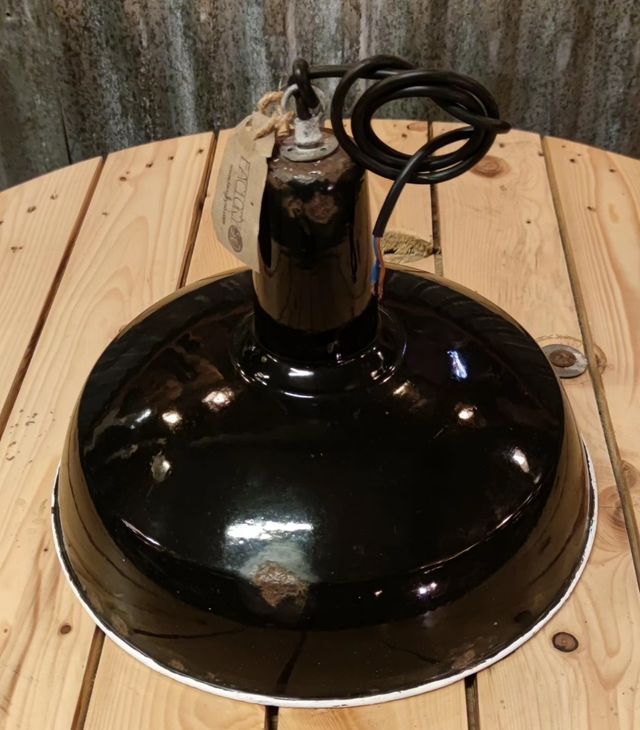 Candeeiro vintage industrial em esmalte preto