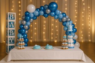 Tarta de pañales baby shower  Bouquet/arco globos