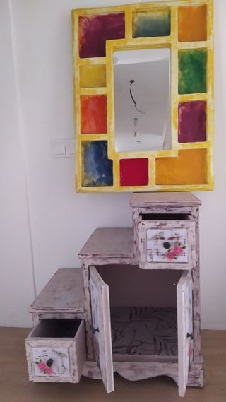 Cajonera madera  recibidor auxiliar mod.escalera