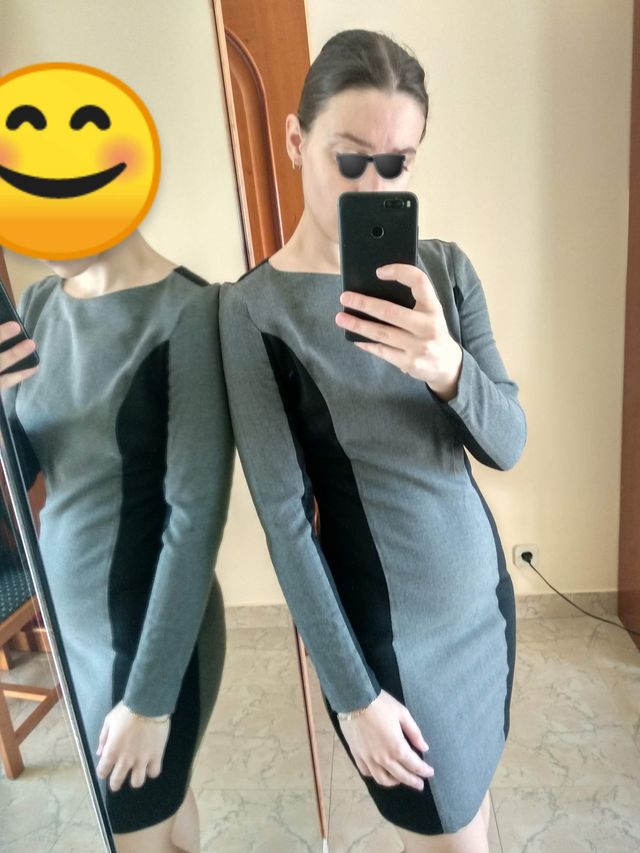 Vestido tubo oficina gris y negro