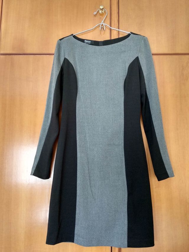 Vestido tubo oficina gris y negro