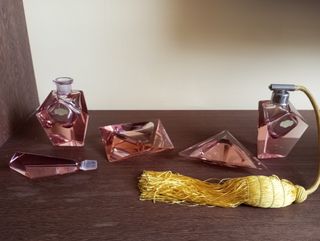 Juego de tocador cristal rosa vintage