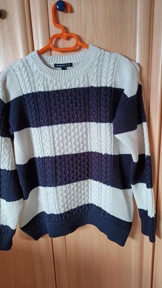 Jersey mujer con rayas azul marino y beige Talla M