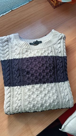 Jersey mujer con rayas azul marino y beige Talla M