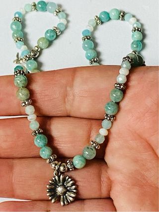 Collar floral con amazonitas en plata de ley 925