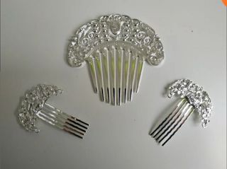 CONJUNTO NUEVO peineta plateada peinetillas ADULTA