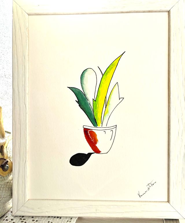 Quadretto Pianta, Indoor, Dipinto ad Acquerello