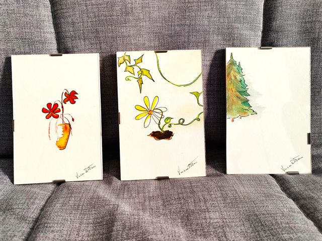 Serie Indoor, 3 Quadretti Pianta, Fiore e Foresta