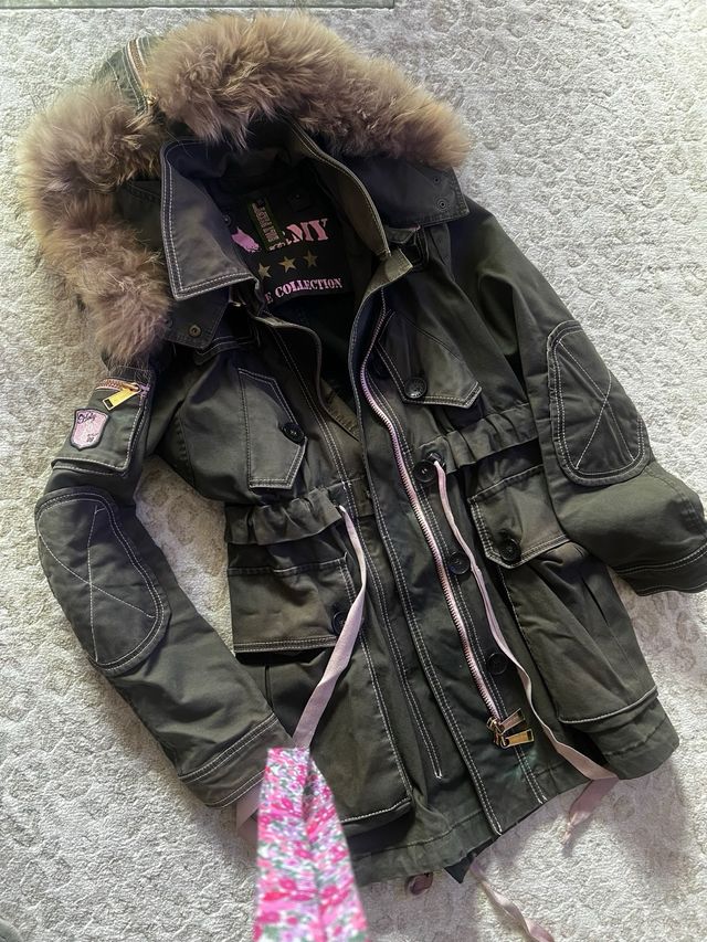 parka verde Holy preppy capucha pelo xs