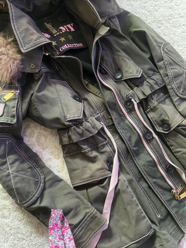 parka verde Holy preppy capucha pelo xs