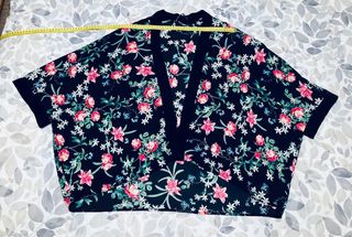 Kimono Blazers Negro Con Estampado Flores Zara S