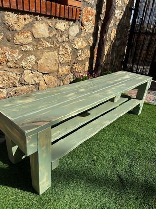 banco zapatero pino verde oliva artesano