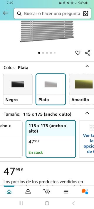 PERSIANA VENECIANA ALUMINIO COLOR PLATA