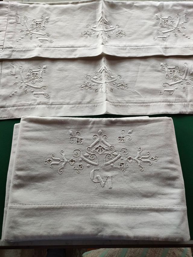 Antico lenzuolo matrimoniale + federe ricamo