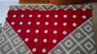 Traje flamenca rojo y lunares blancos con mantón