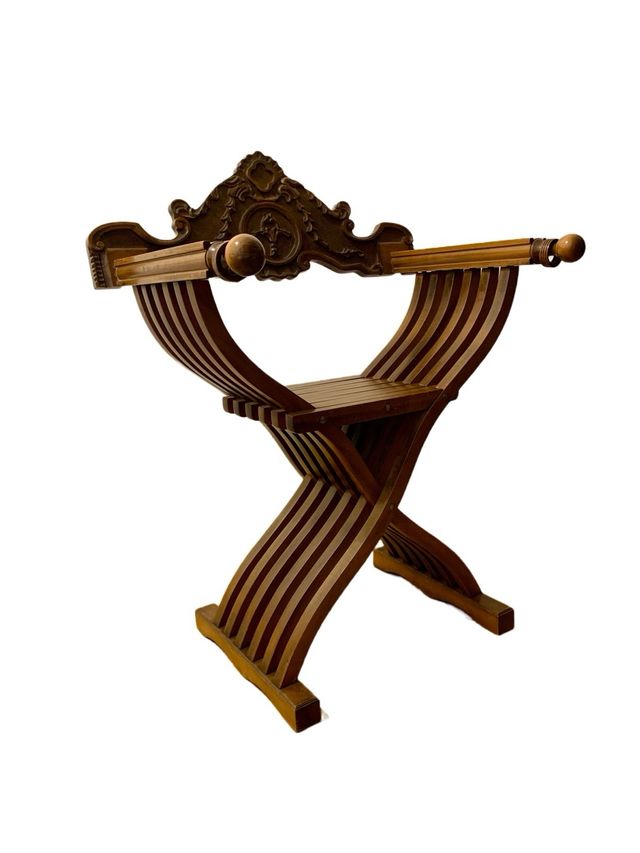 Sedia Savonarola vintage in noce, Italia, anni '70