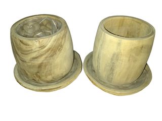 Set 3 vasi e un porta candela in legno pawlonia