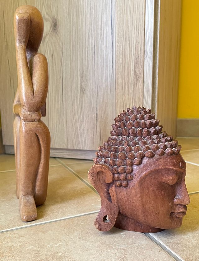 Buddha Statuetta Legno Scultura Pensatore Africano