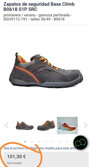 Zapato de seguridad número 45 puntera reforzada.