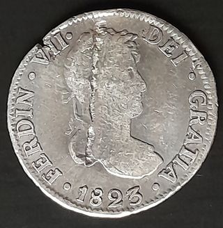 2 Reales ¡Plata! 1823 PJ (Fernando VII)