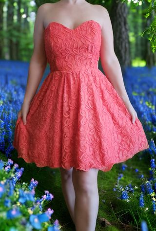 Vestido Encaje Palabra de Honor Rojo