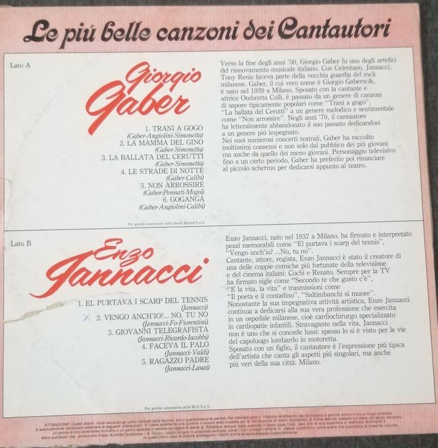 Disco 33 giri cantautori