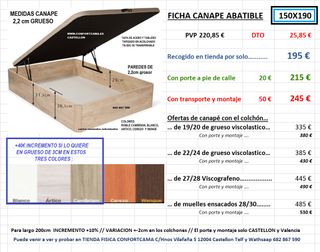 CANAPE abatible 90X190 CAMAS Y COLCHONES CASTELLON