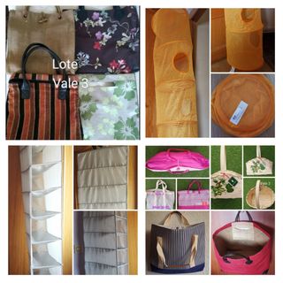 Lote Bolso Cesta Mimbre Organizador Colgante