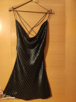 Vestido zara satinado joyas S nuevo