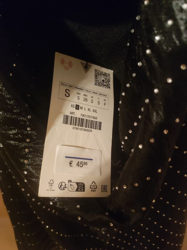 Vestido zara satinado joyas S nuevo