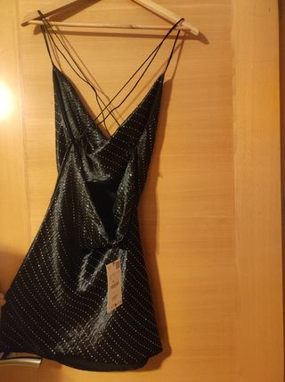 Vestido zara satinado joyas S nuevo