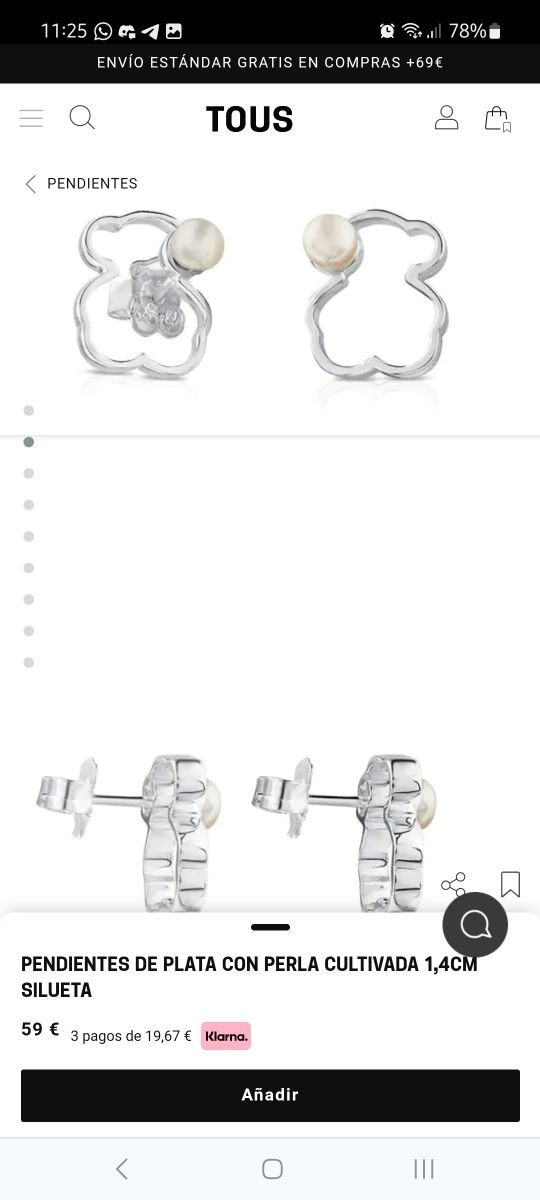 Pendientes Tous silueta oso perla