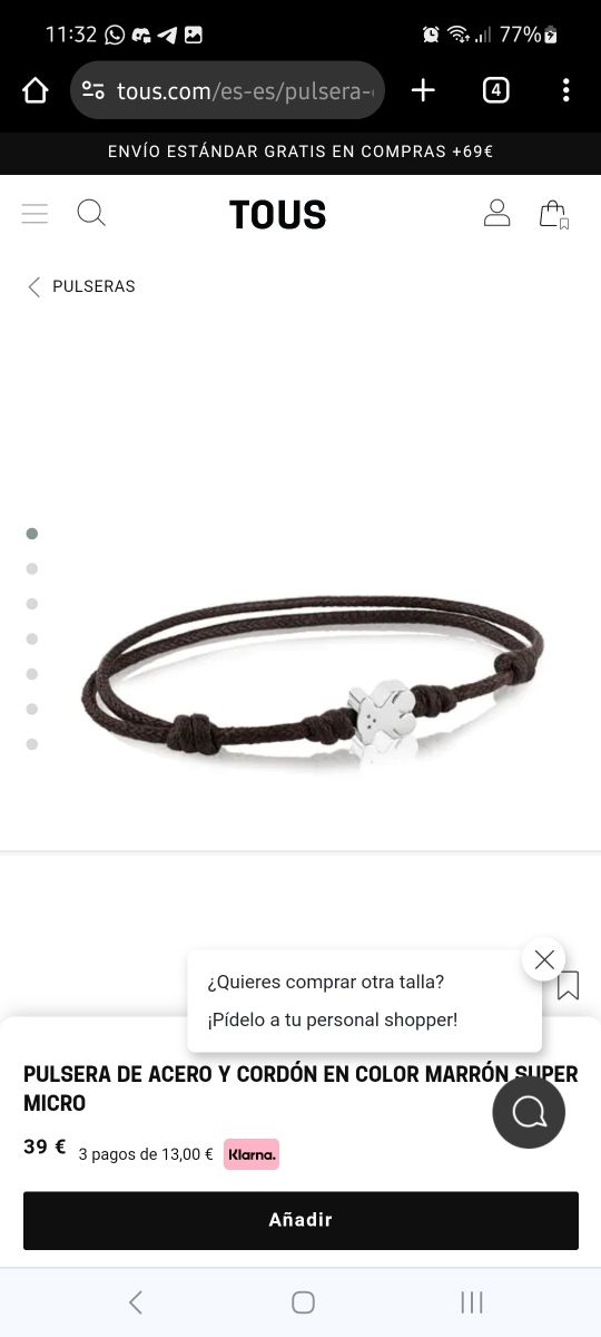 Pulsera Tous oso cordón granate