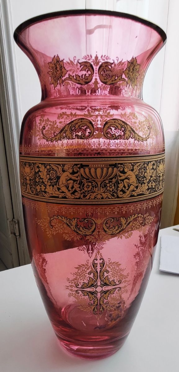 Vaso vetro decorazione dorata