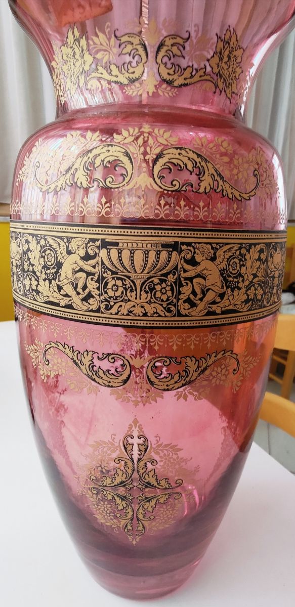 Vaso vetro decorazione dorata