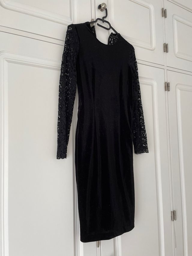 vestido terciopelo y encaje suave negros