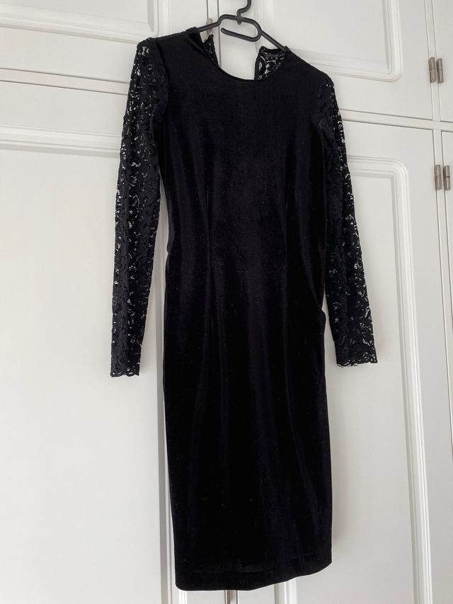 vestido terciopelo y encaje suave negros