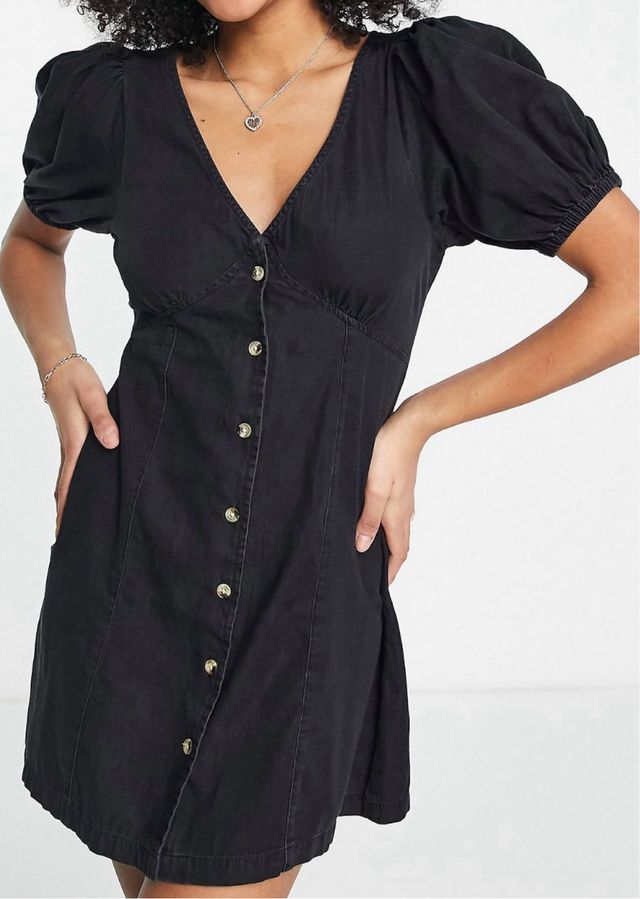 vestito da giorno in morbido denim nero slavato