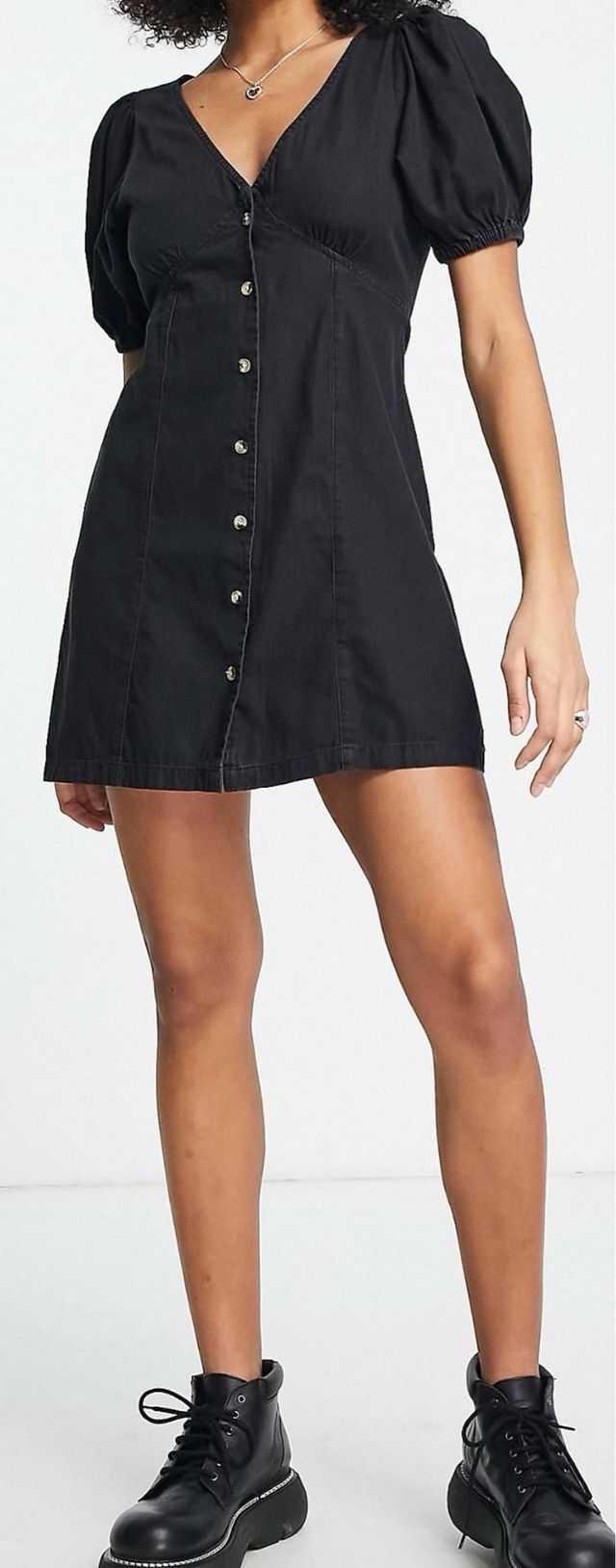 vestito da giorno in morbido denim nero slavato