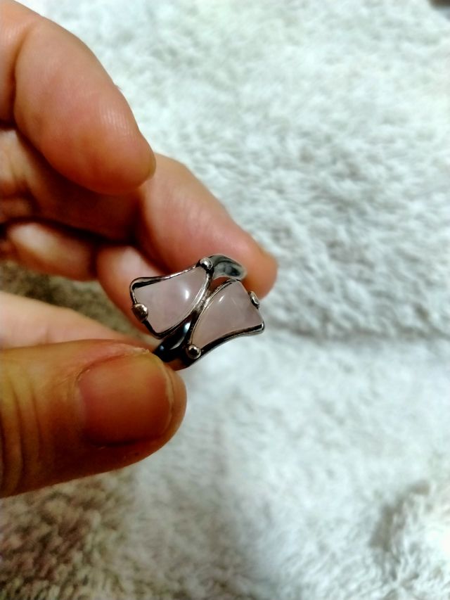 Anillo+Collar plata de Cuarzo Rosa