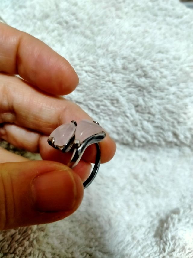 Anillo+Collar plata de Cuarzo Rosa