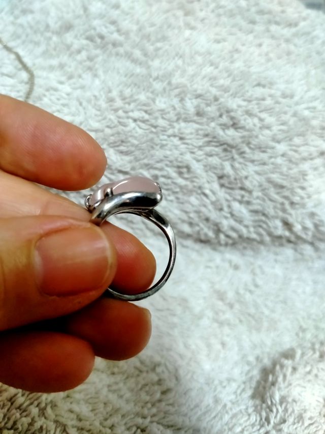 Anillo+Collar plata de Cuarzo Rosa