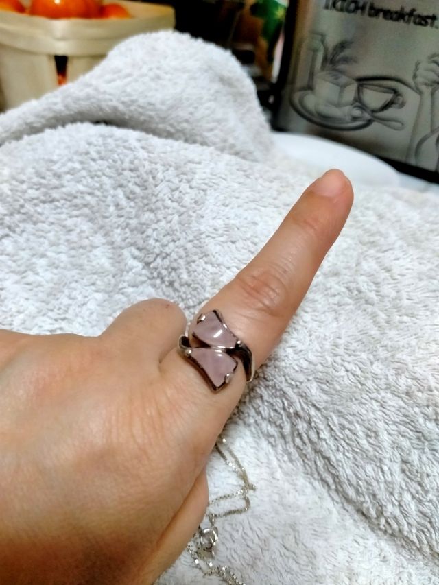 Anillo+Collar plata de Cuarzo Rosa